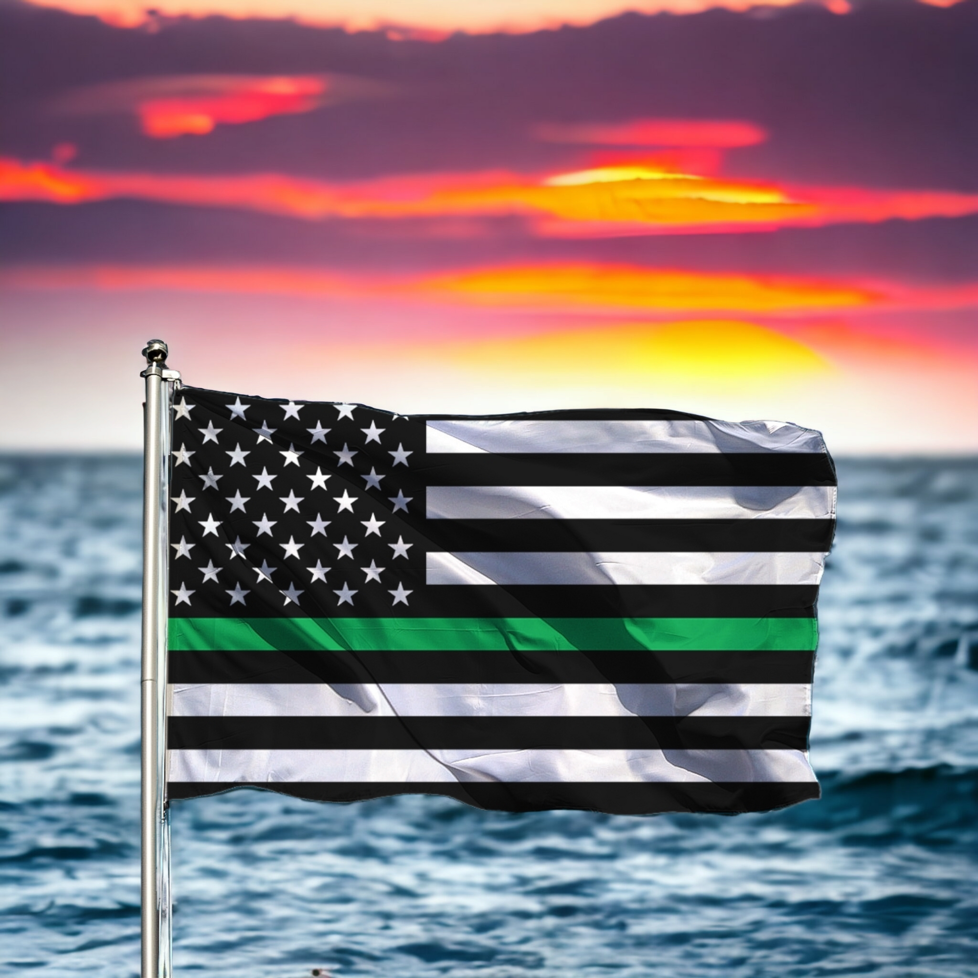 American Military Lives Matter Flag (Green Line)