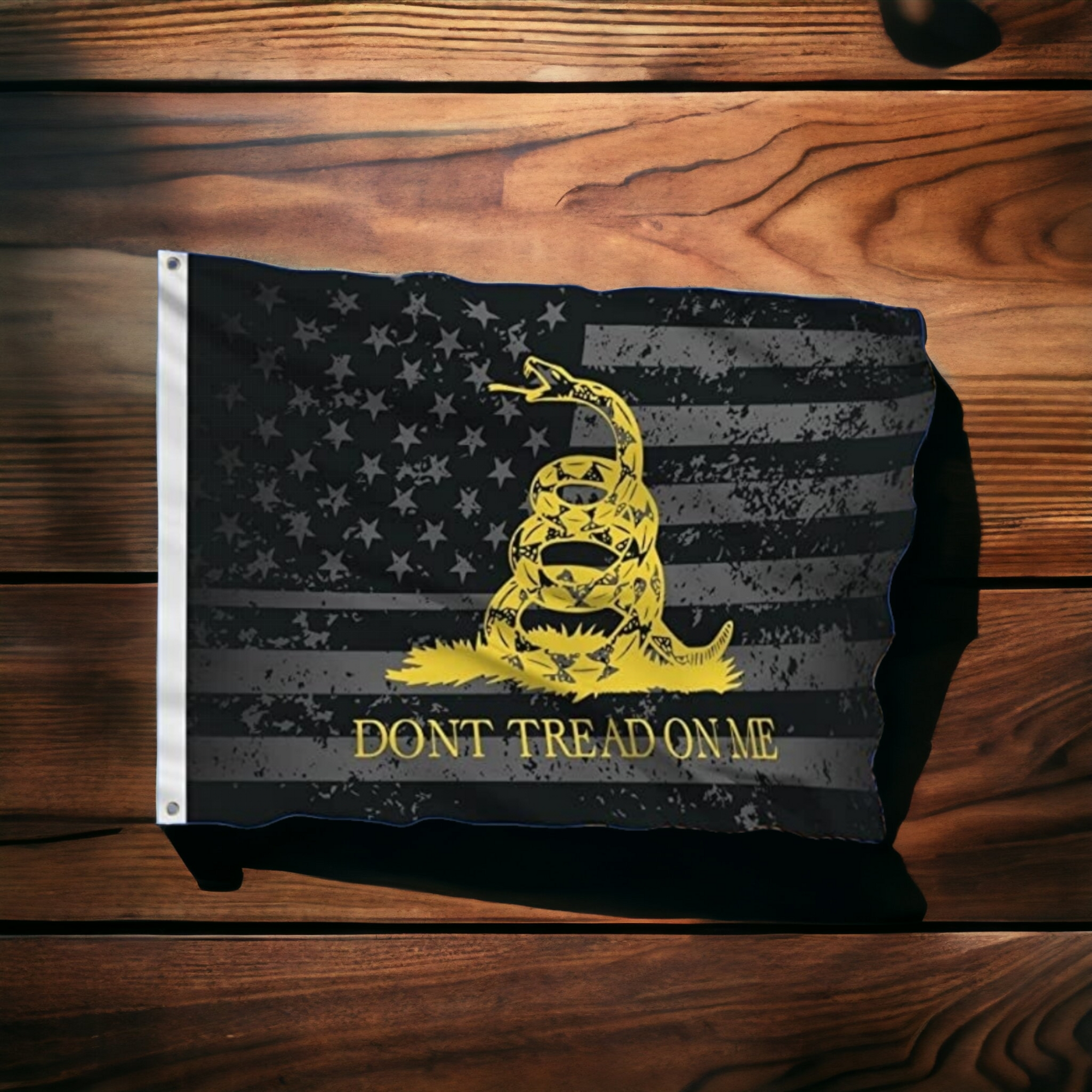 Grey / Black US Flag With Don't Tread On Me Flag