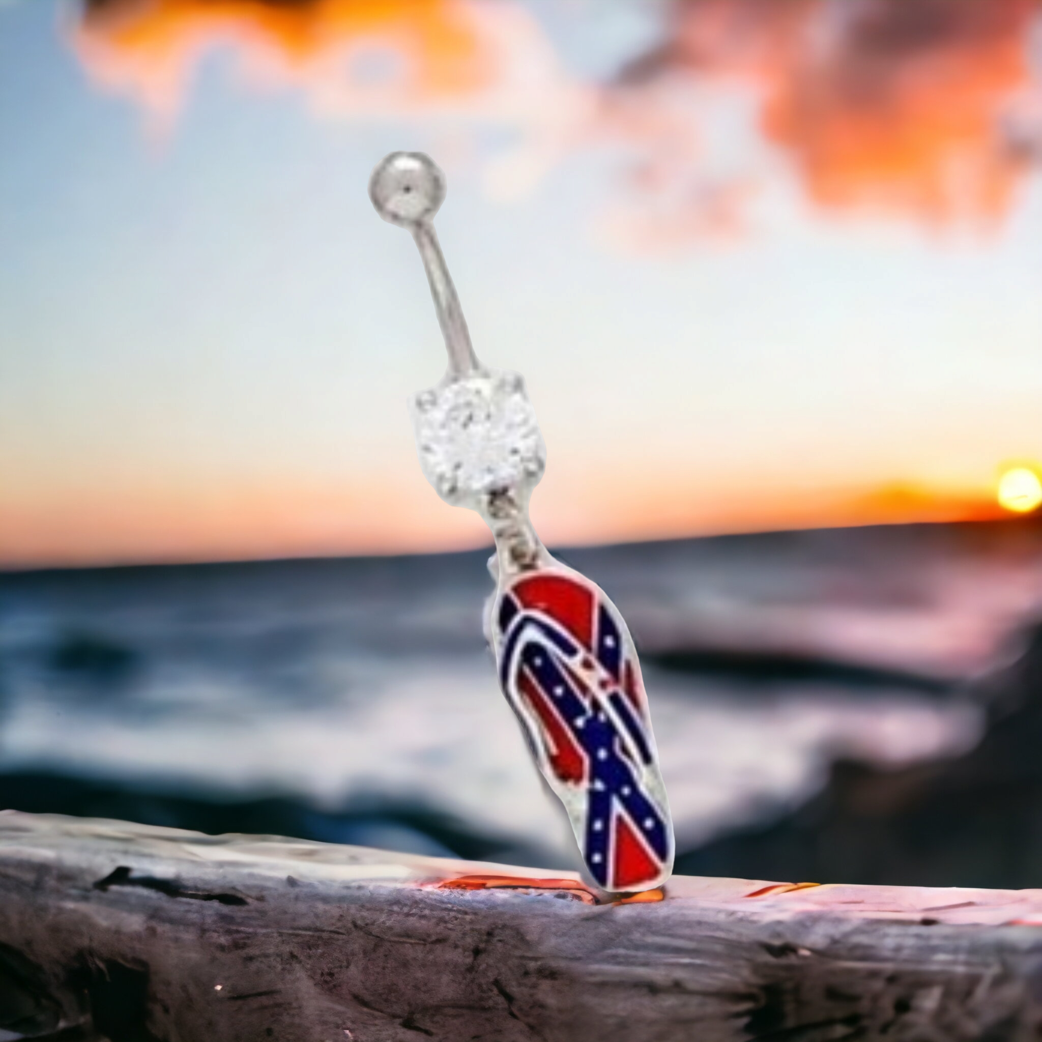 Battle Flag Flip Flop Belly Ring CSA II s Rebel Corner