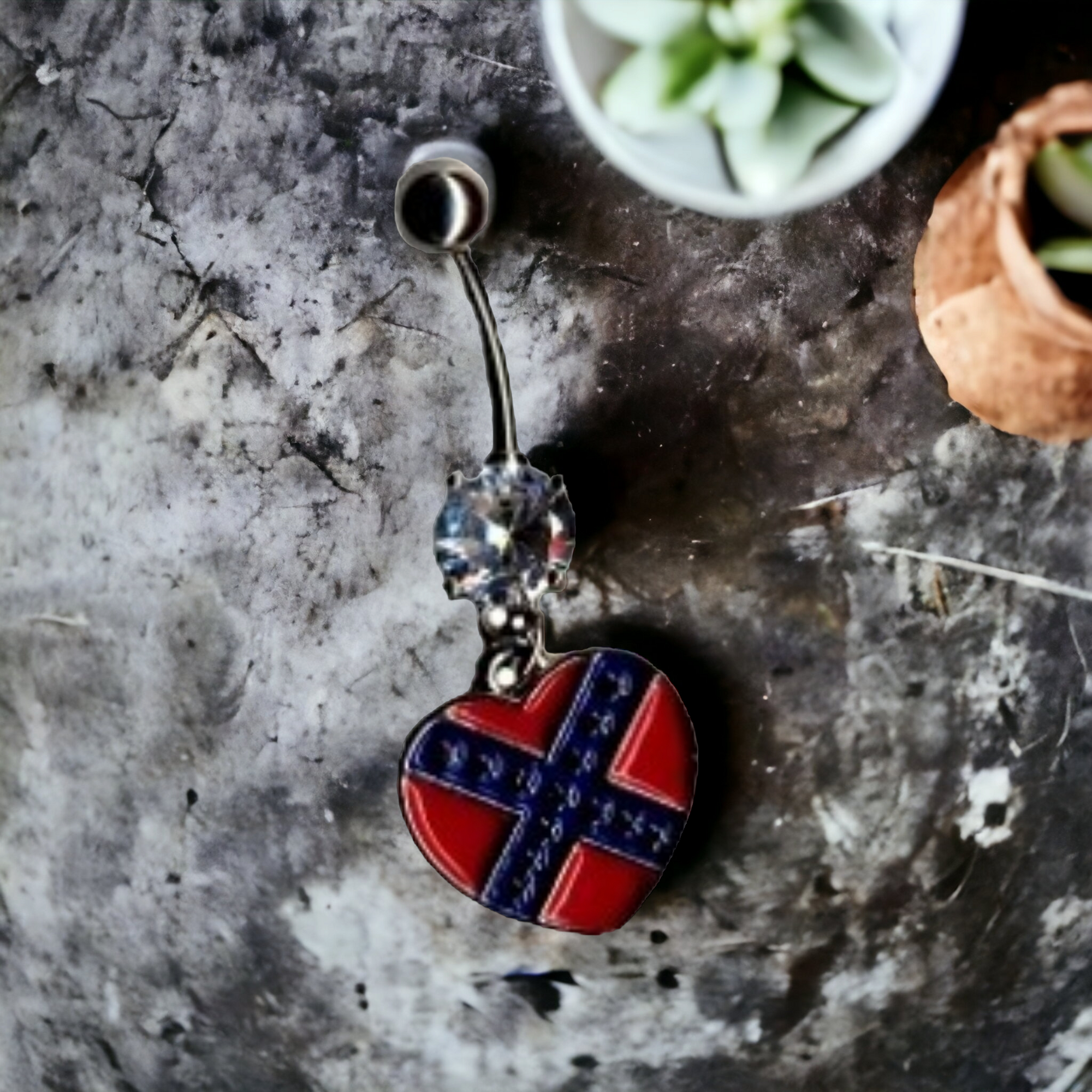 Battle Flag Heart Belly Ring