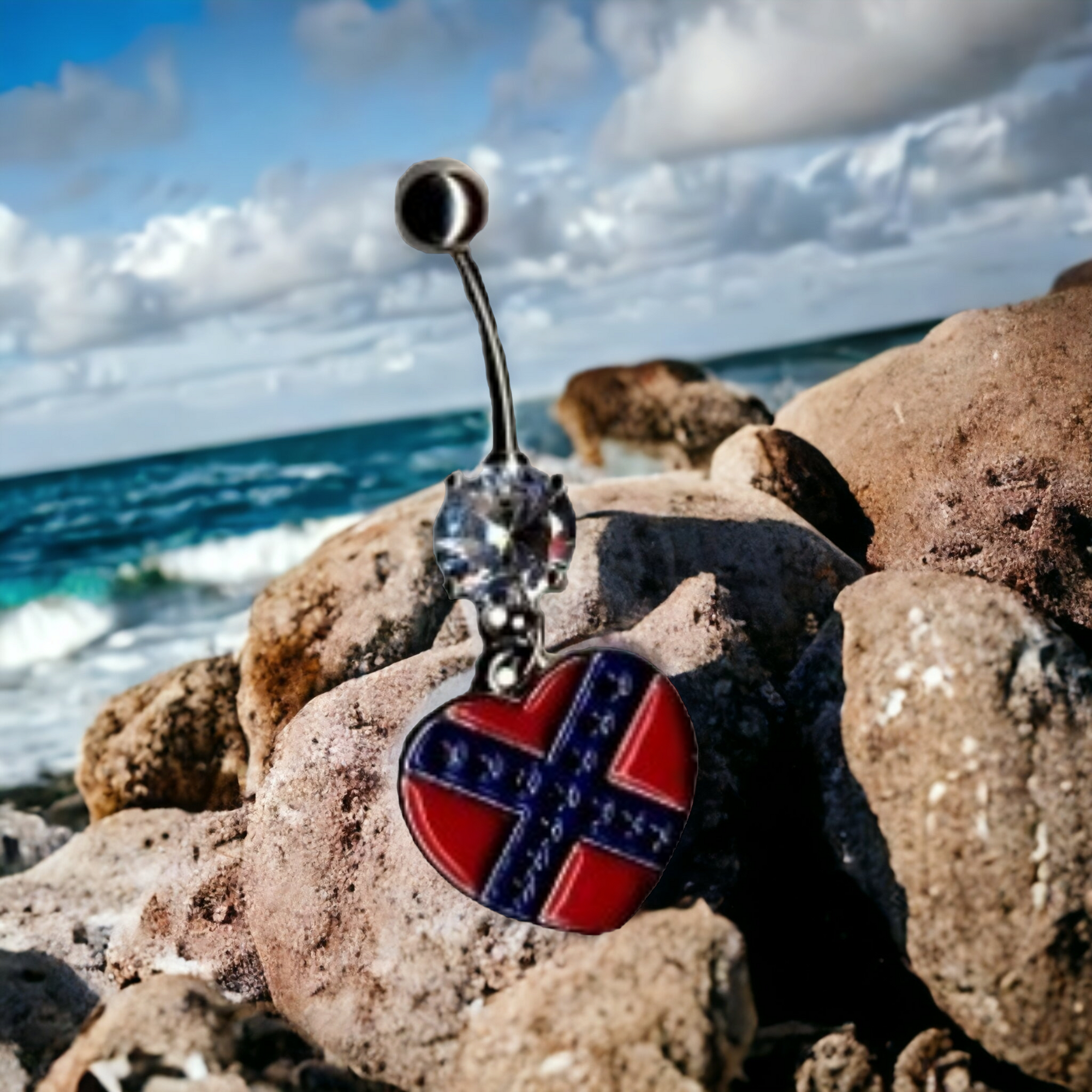 Battle Flag Heart Belly Ring