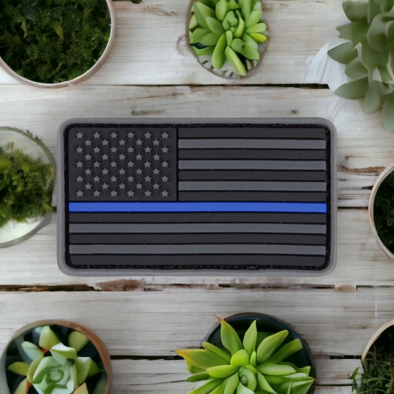 3D US Flag Forward PVC Patch Black and Blue Line