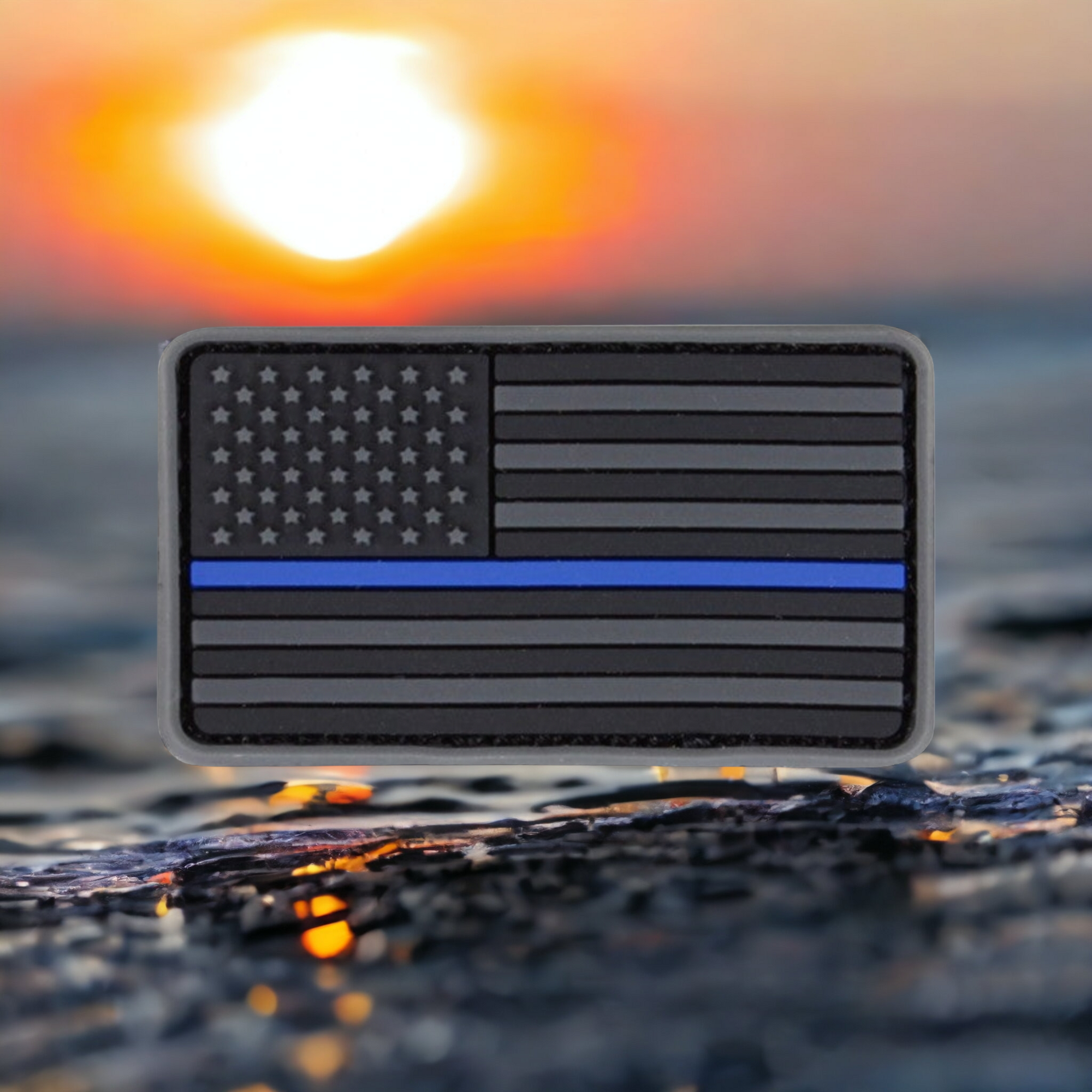 3D US Flag Forward PVC Patch Black and Blue Line