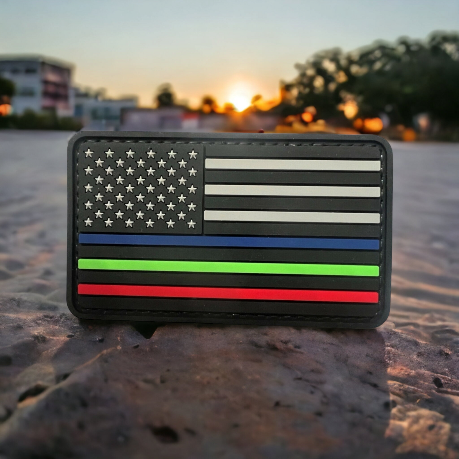 US Flag PVC Patch with Blue, Green, and Red Line