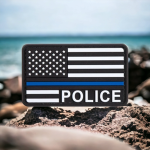 US Flag with POLICE Blue Line PVC Patch